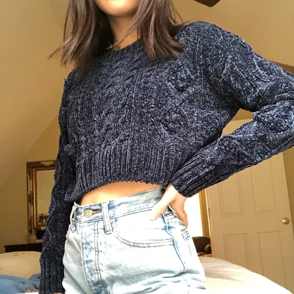 blue cable knit chenille urban outfitters sweater